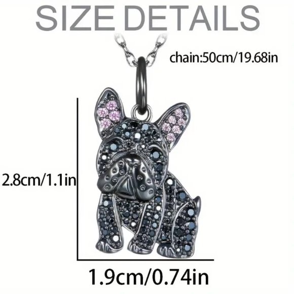 Necklace Frenchie Bulldog Rhinestone Pendant Chain Glam Dog Sparkly Stylish Cute - Picture 2 of 4